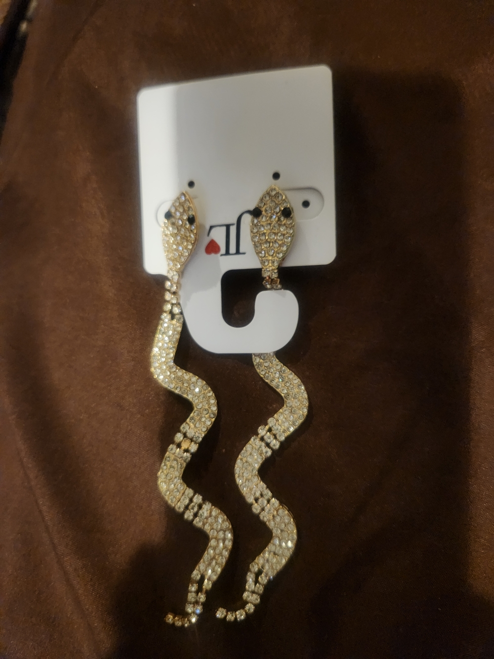 Gold Crystal Snake Drop Earrings by